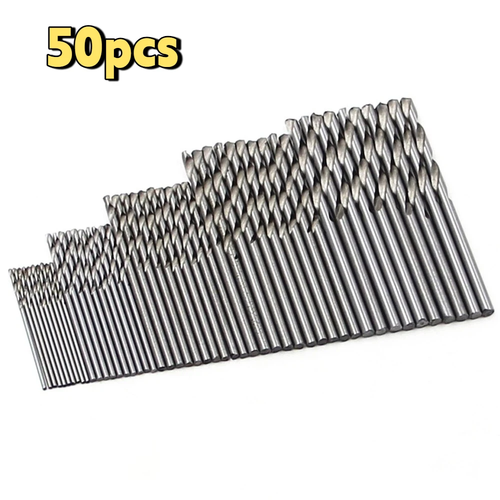 50pc High Speed Steel Small Twist Drill Bits 1-3mm Natural Color White Straight Shank for Electric Drill DIY Woodwork Tool Set