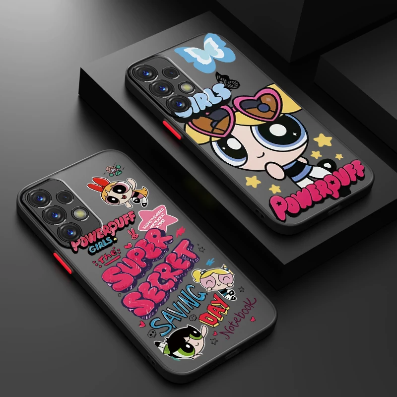 Cartoon P-Powerpuffs Girls Frosted Translucent For Samsung Note 20 A35 A03 A54 A35 A22 A34 A14 A24 A04 A55 5G Cover Phone Case