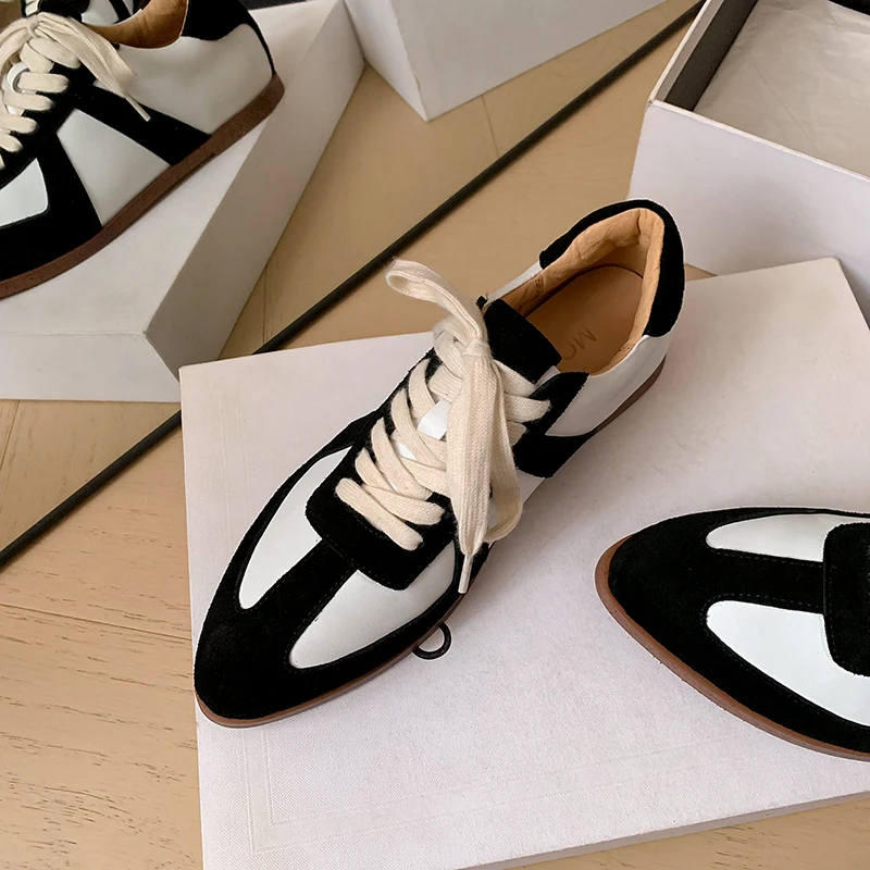 

Ретро-кроссовки из натуральной кожи на плоской подошве со шнуровкой для женщин, модные повседневные кроссовки Rosa Lucida с заостренным носком