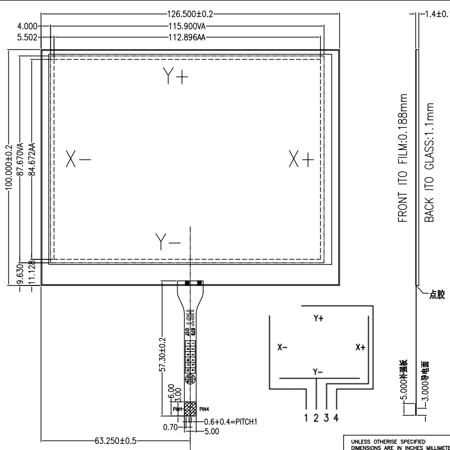 

5,6-дюймовый сенсорный экран для KT300 AT056TN52 V.3 AT056TN53 V.1 Четырехпроводной резистивный сенсорный экран 126*100 мм