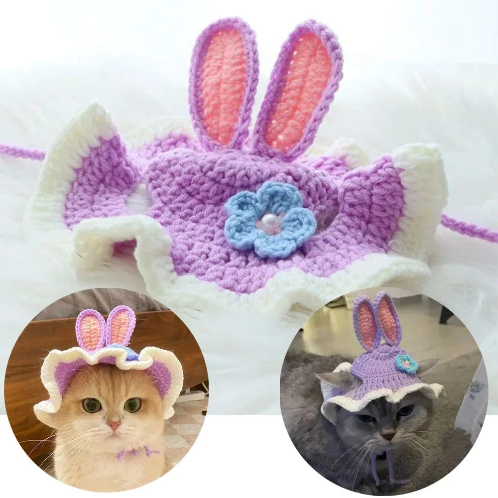 Adorable sombrero para el sol para mascotas con orificios para las orejas: diseño de algodón ajustable para perros y gatos, comodidad de protección solar