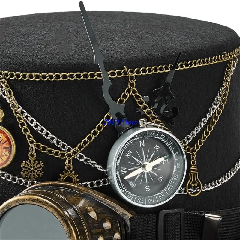 F3MF Gothic Hat Coser Coser Metal Chain Goggles Steampunk Mechanical Design for Pirsts Cosplay Photo Props