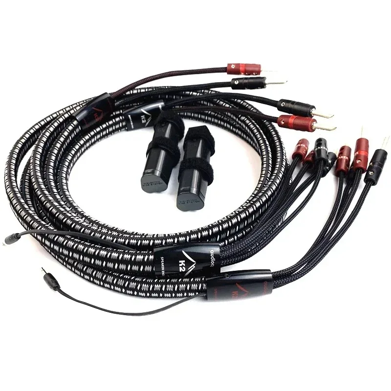 Pair Hi-end K2 Speaker Cable PSS Silver HiFi Audio Amplifier 2 To 4 Bi-Wire Loudspeaker Wire BFA Banana & Spade Plug