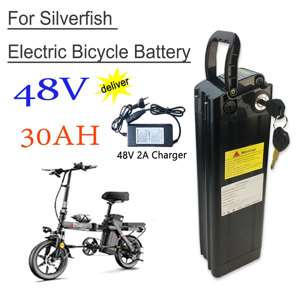 For Silver Fish 48V 30Ah Li-ion Battery Pack 18650 Style Battery with Aluminum Case Anti-theft Lock+charger