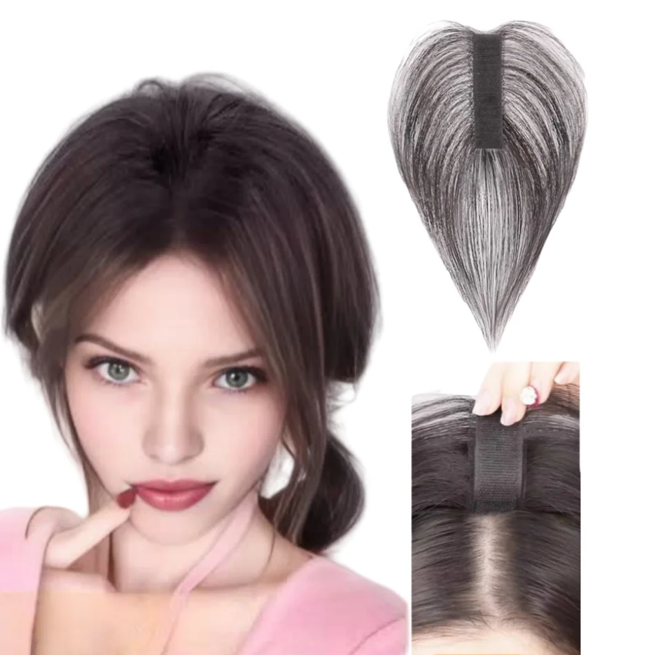 Hook and Loop Strap Human Hair Bangs No Clips Magic Paste Sticker Hairpieces For Women Increase Volume of Fluffy Hair Patches