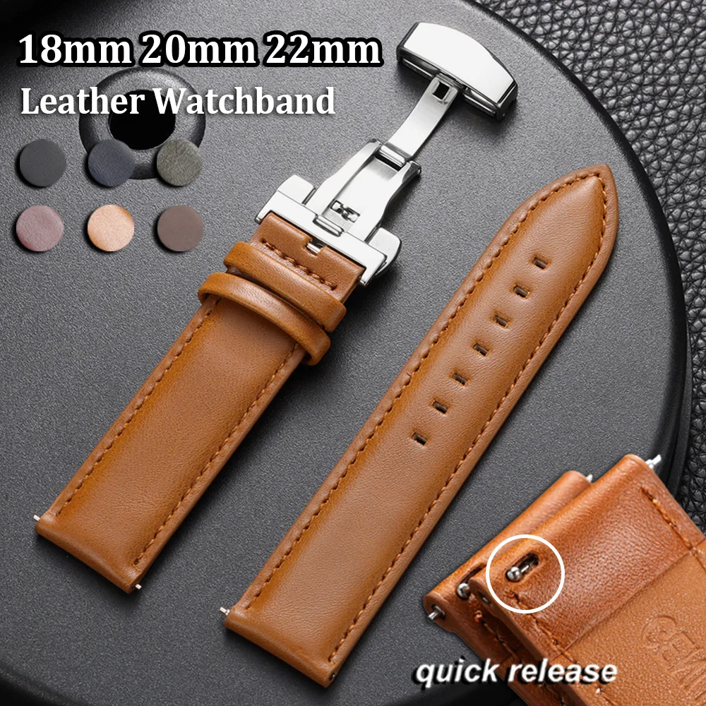 

Vintage Leather Watch Band 18mm 20mm 22mm Bracelet for Seiko Butterfly Buckle Sport Stitching Cowhide Strap for Omega Wristbands
