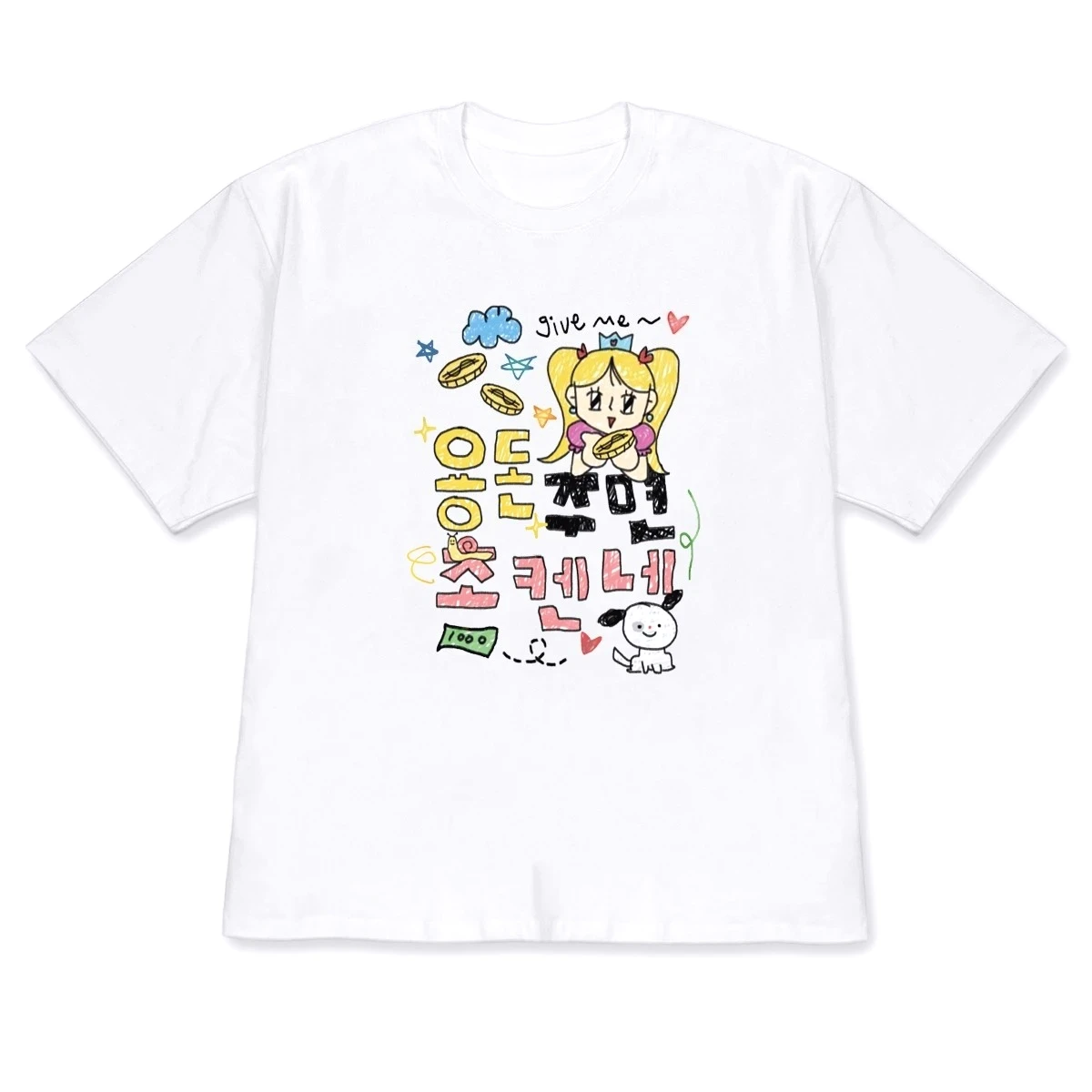 Kawaii Hand-drawn Korean Girl Print Women's Clothing Y2k Versatile Short-sleeved Graphic Women's Dopamine Bright Color T-shirts