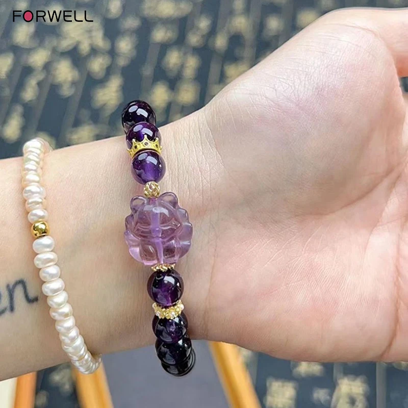 

FORWELL натуральный фиолетовый гладкий круглый браслет из бисера женский изысканный ювелирный аксессуар на день рождения подарок