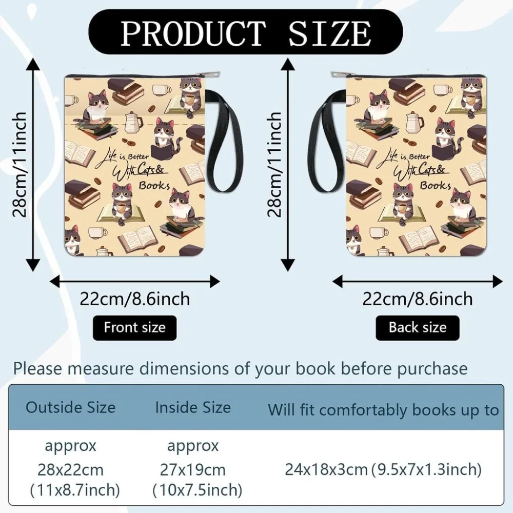 Cat Book Covers Animal Coffee Book Protector Book Sleeve for Paperbacks Washable Fabric Cloth Book Cover with Zipper and Sleeve