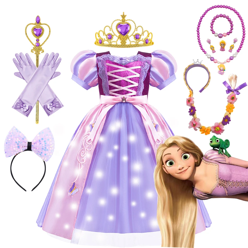 

Disney Girl Rapunzel Dress Kids Tangled Disguise Children Luxury Lace Sequin Purple Frocks Halloween Role Play Outfits