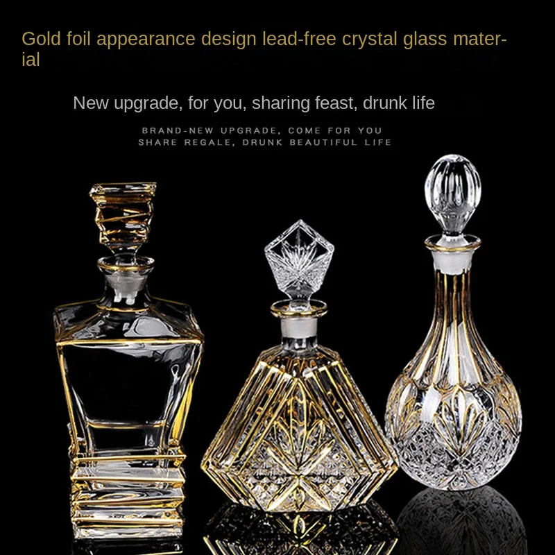 

Crystal Glass Red Wine Decanter Foreign Wine Burning For Wine Jug Drawing Gold Line Whisky Bottle Liquor Dispenser Wine Jug