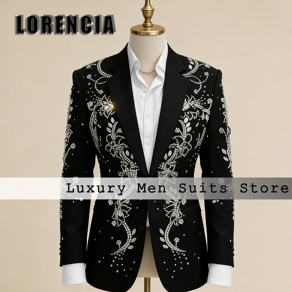 

Luxury Beading Suits for Men 2 Pieces Wedding Tuxedos for Groom Customized Blazer Pants Single Breasted jaqueta masculina couro