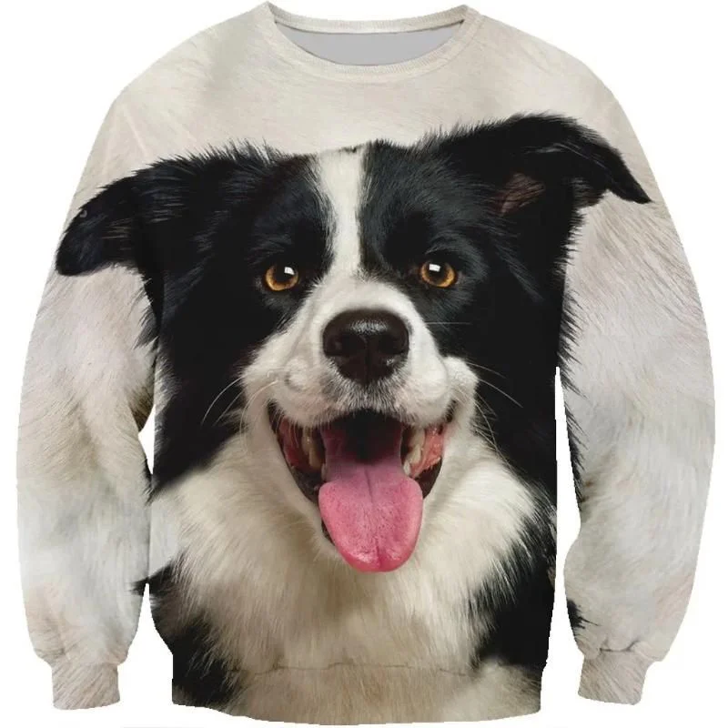 3D Print Dog Pet Pullovers Spring Autumn Fashion Animal Border Collie Dogs Pattern Hoodie Long Sleeved Round Neck Sweatshirt