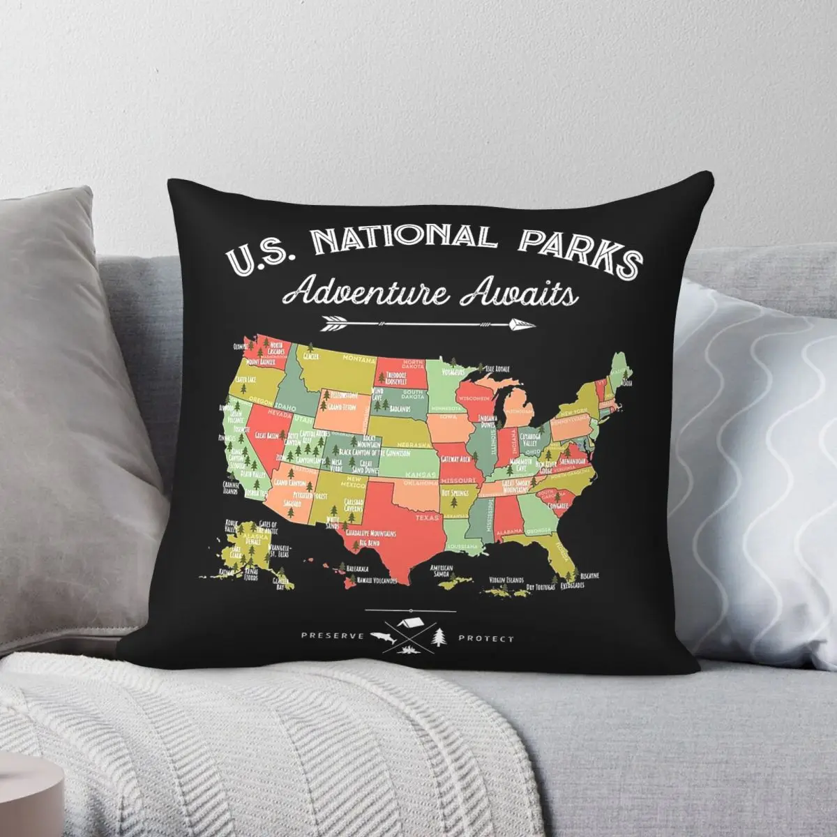 All National Park Adventure Awaits Pillowcase Polyester Linen Velvet Pattern Zip Decorative Pillow Case Room Cushion Wholesale