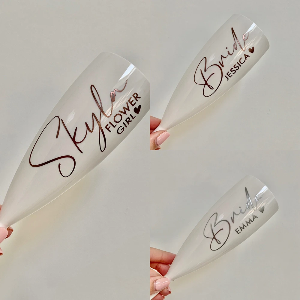 Personalised White Plastic Champagne Flute Wedding Proposal Reception Flutes Bachelorette Party Bride Tribe Gift