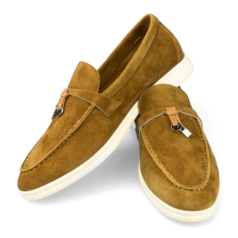 Moccasin Fashionable Mules Shoes Women Work Shoes Women's Slip-On Kid Suede Loafers With Metal Pendant Comfortable For Work