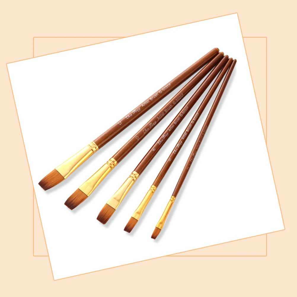 

5pcs Linen Rod Oil Painting Brushes Artist Drawing Tools Nylon Miniature Safe Versatile Set Watercolor Acrylic