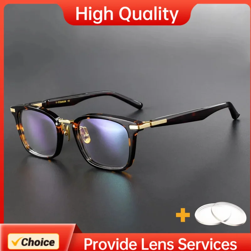 9999 Style Titanium Acetate Eyeglasses Custom Prescription Lenses M02BF Blue Stripe Square Design Silver Glasses for Man Woman