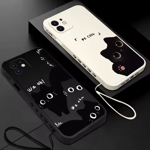 Cute Cartoon Black Cat Phone Case For Samsung Galaxy S24 S23 S22 S21 S20 S10 S9 Note 20 10 Ultra Plus Pro FE 4G 5G Cover