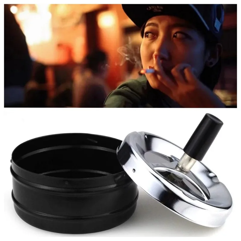 Rotating Ashtray Self-Cleaning Stainless Steel Ashtray With Lid Cover Cool Ash Tray for Cigarette Smoking Ashtray@1