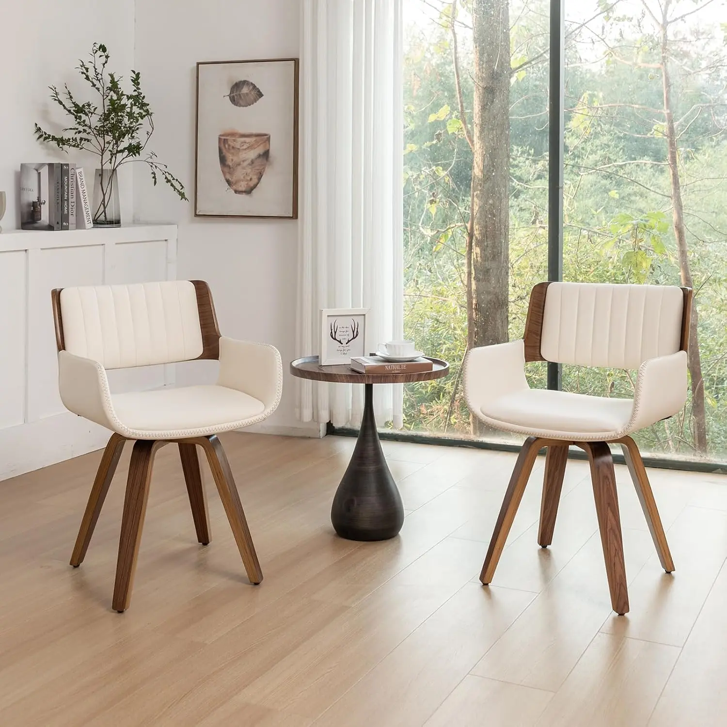 

Swivel Accent Faux Leather Dining Chairs Set of 2 Mid Century Modern Chairs with Wooden Legs/Armrest/Upholstered, Customized