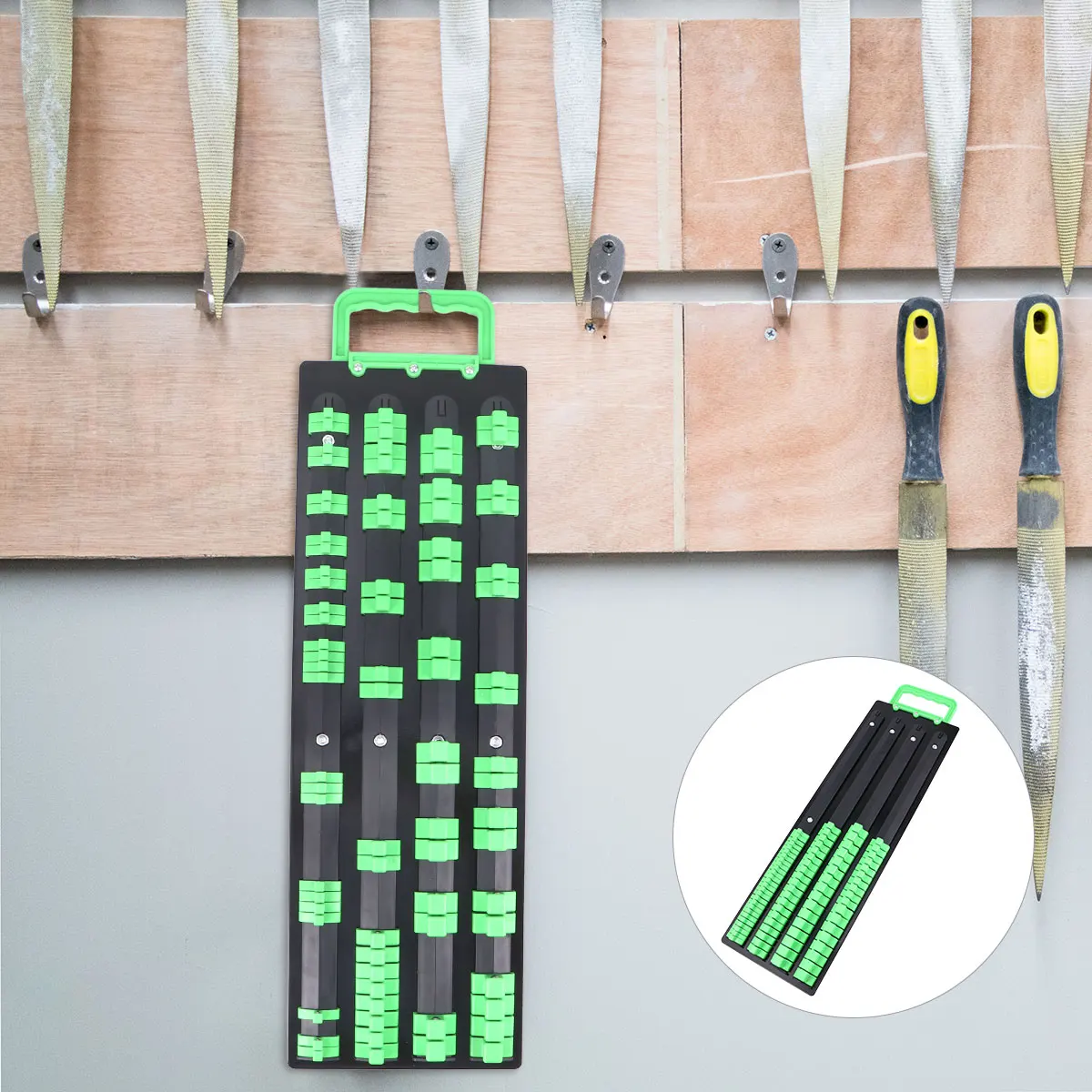 

Socket Wrench Green Galvanized Iron Plate Spray Durable Storage Container Rack for Holder For Socket Wrenches Tools ganizers