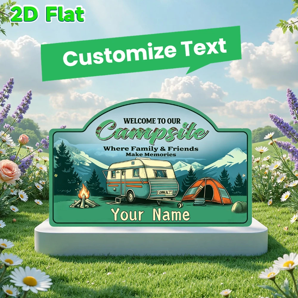Custom Name Vintage Campsite Metal Sign, Arched Retro Wall Decor Plaque, Personalized Wall Art RV Cabin Outdoor Decor