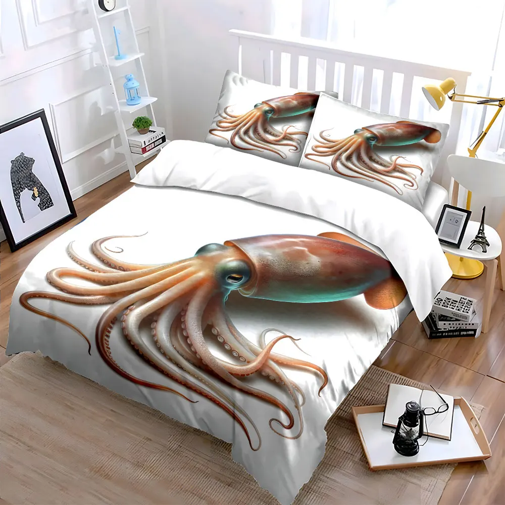 Realistic squid with coiled tentacles Bedding Set for Kids Luxury Gift 3pcs Digital Print Comforter Set Soft Comfortable