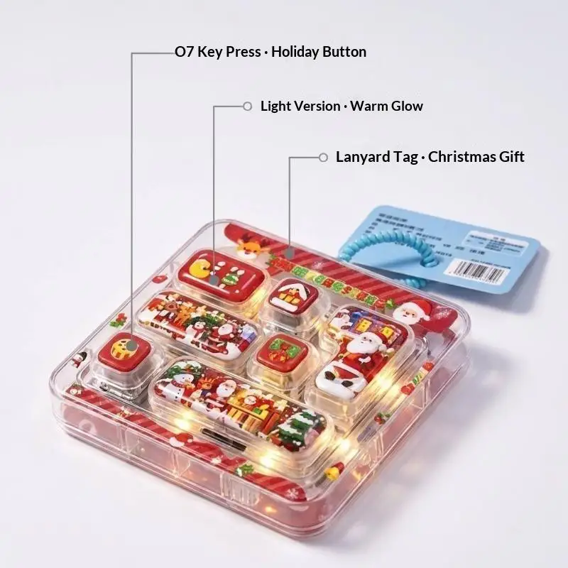 Light Up Christmas Fidget Keychain 7 Press Buttons Stress Relief Pendant Portable for Long Trip Boredom Relief