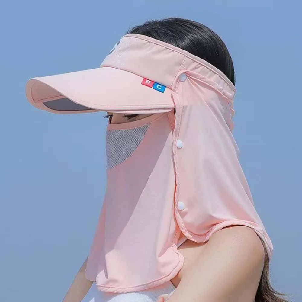

Mesh Mouth Cover Ice Silk Visor Cap Solid Color Wide-Brimmed Neck Protection Hat Soft Lightweight Sunshade Shawl Cap Sport