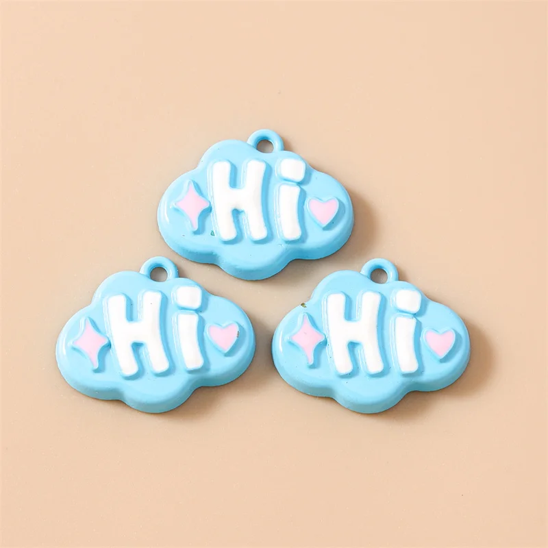 Leslie 20 Stück niedliche, farbenfrohe Cartoon-Wolken-Charms mit Hi-Buchstaben, passend für DIY-Ohrringe, Halsketten, Schmuckherstellung, handgefertigte Accessoires – Detail 6