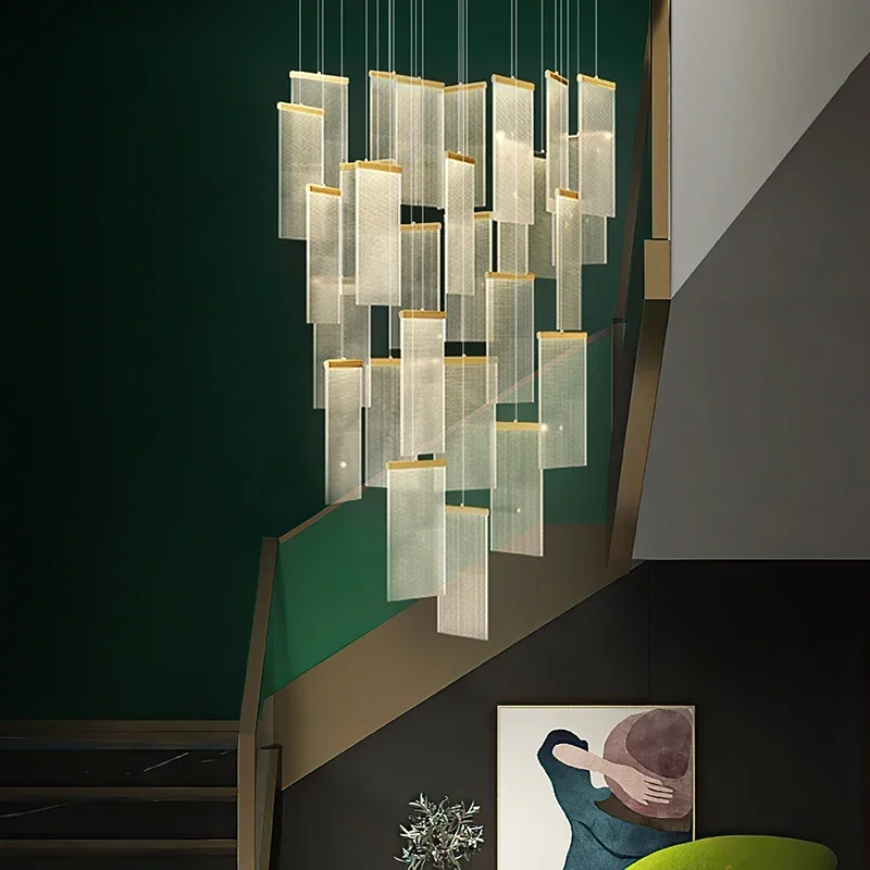 

Luxury Modern Led Chandelier For Staircase New Creative Design Hallway Villa Gold Hanging Lighting Long Acrylic Indoor Home Lamp