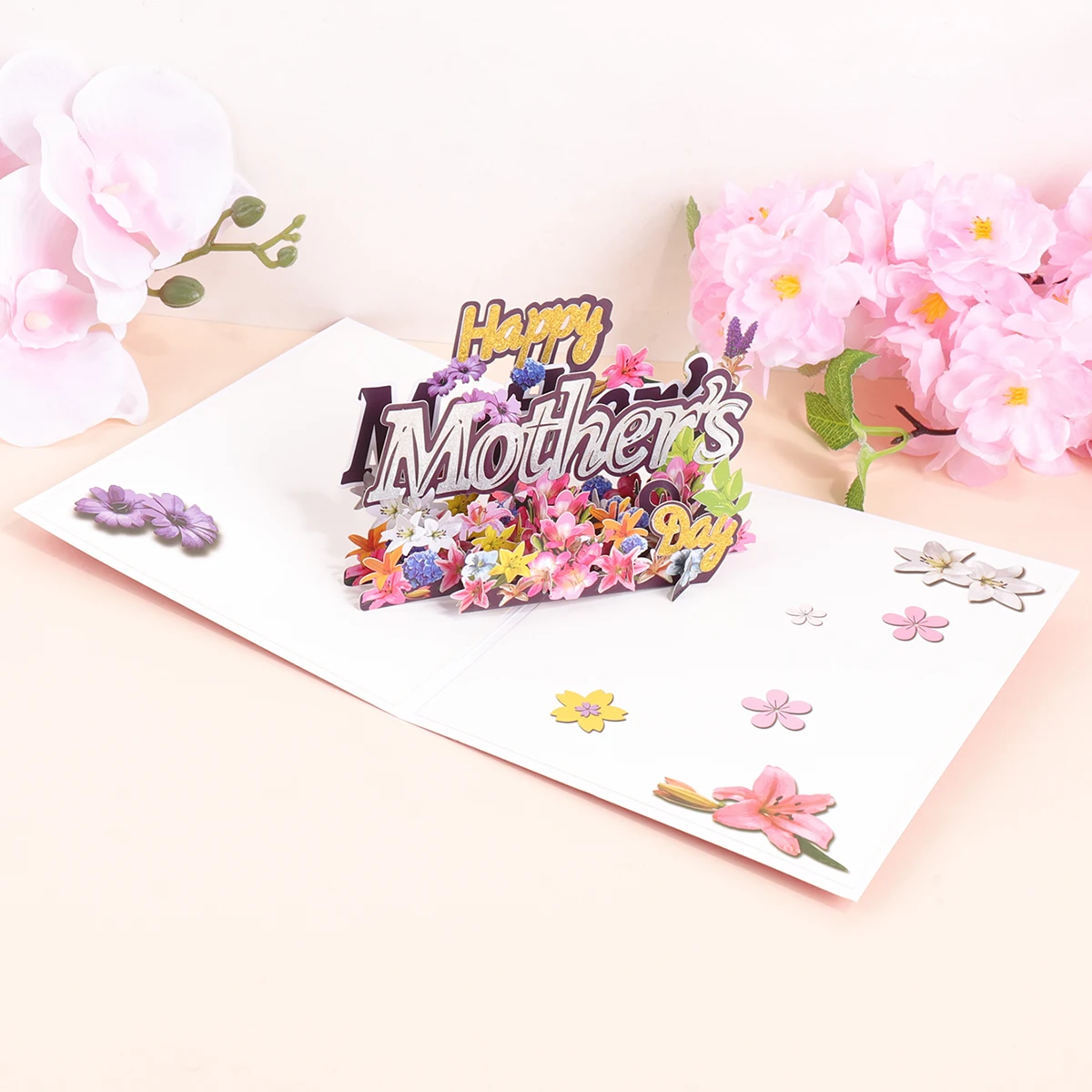 Carte de vœux pop-up à fleurs 3D, écriture de beaux vœux pour la fête des mères, comprend enveloppe et note, carte de bénédiction pour maman