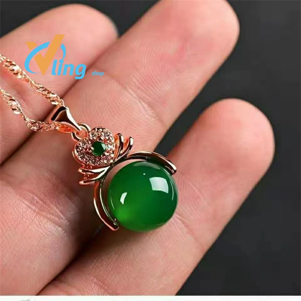 Green Chalcedony Pendant S925 Silver Plated Gold Inlaid Jade Transit Bead Necklace Emerald Jewelry Exquisite Fashion Gift Charm