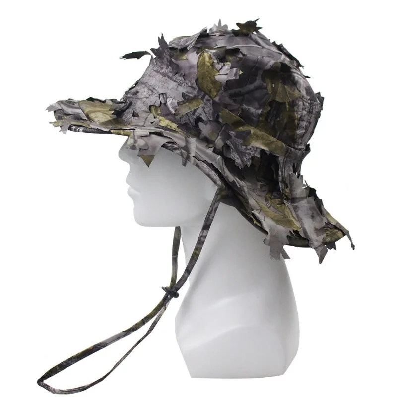 Herren 3D Blatt-Tarnmuster Boonie Hut, Verstellbare Ghillie Sonnenkappe für Jagd, Angeln, Taktik, Outdoor & PUBG Cosplay – Detail 6