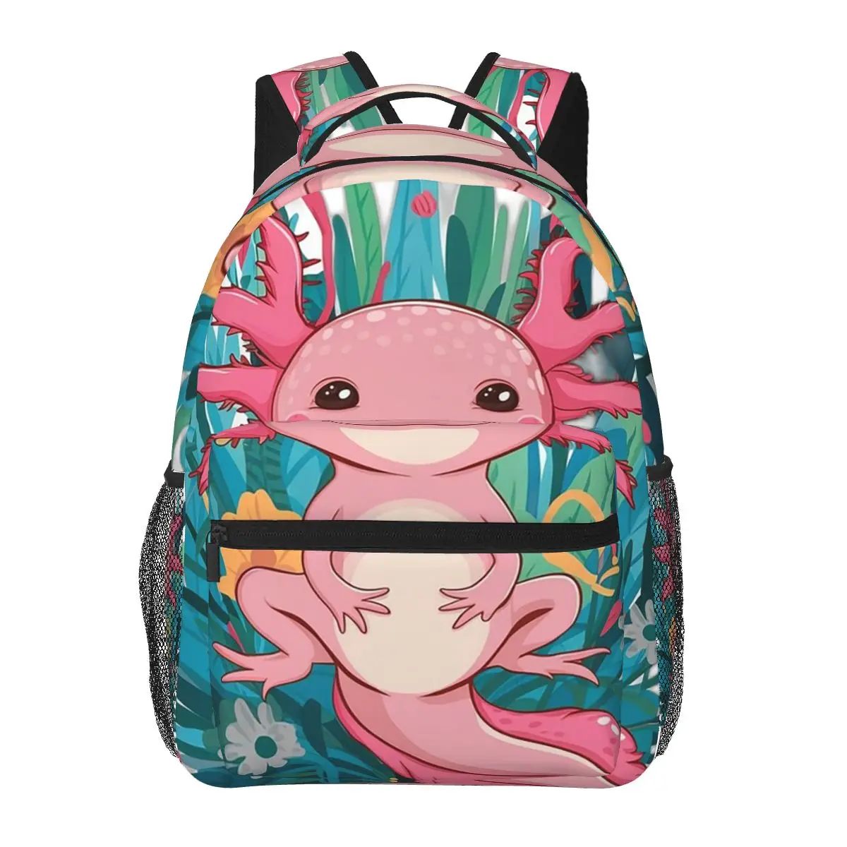 

Pink Axolotl Salamander And Pink Flowers Student Backpack School Bag Hiking Travel Daypack for Men Women Bookbag Shoulder Bags