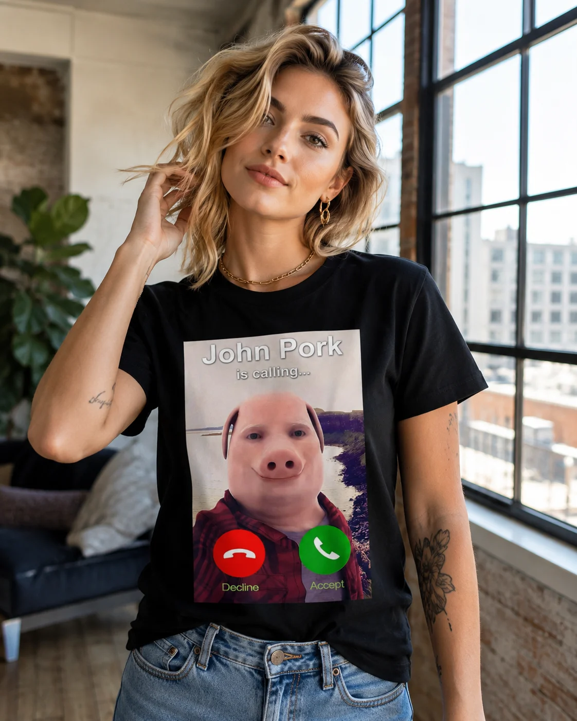 John Pork Is Calling Shirt Funny John Pork Meme Women T-Shirt Fashion Statement Shirt Playful  Humorous Design for Casual Attire