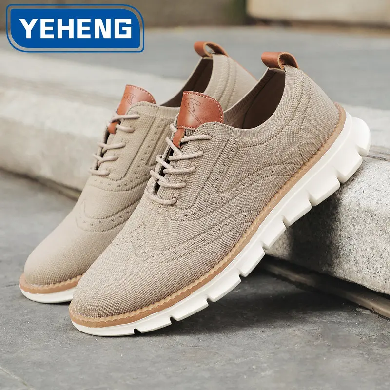 Spring Autumn New Men\'s Casual Shoes Mesh Breathable Brogue Flat Shoes Lightweight Outdoor Sneakers Driving Shoes Walking Shoes