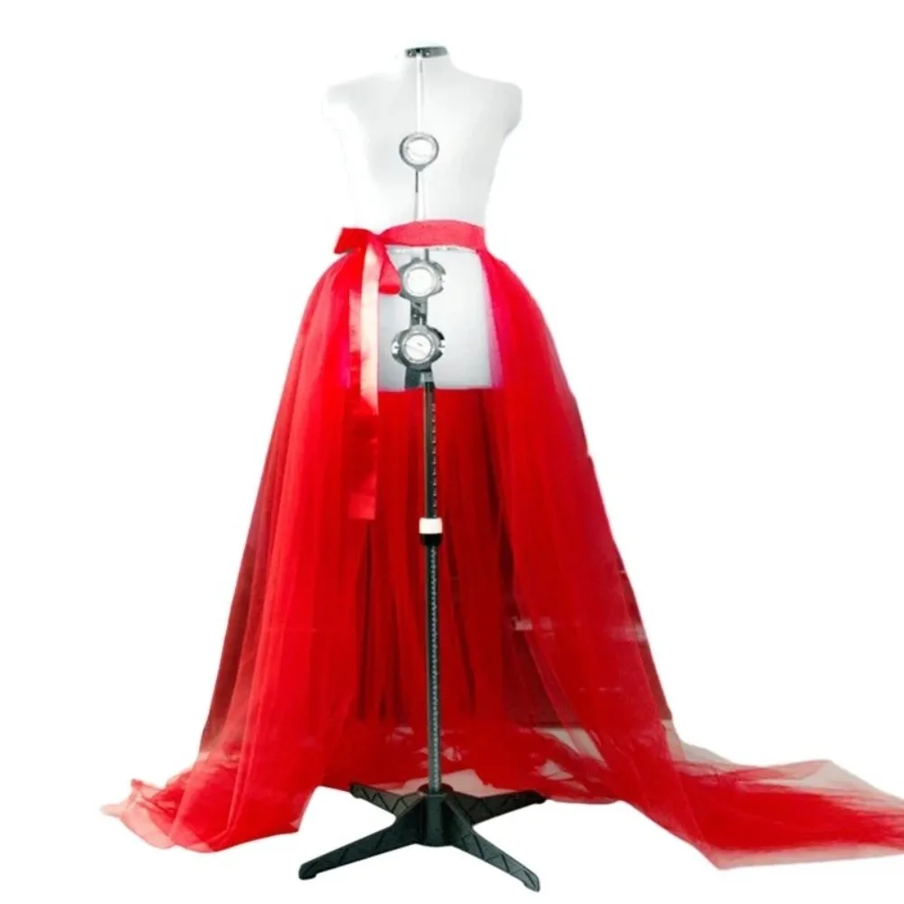 Fashion 3 Layer Tulle Overskirt Detachable Mesh Bridal Tutu Skirt Perspective Lace Up Ruffle Bustle Skirt Ballet Cocktail