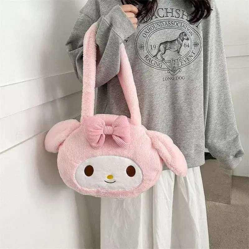 

Kawaii Sanrio Plush Cinnamoroll Melody Kuromi Women Tote Handbags Shoulder Bags Fashion Female Messenger Bags Purses Xmas Gifts
