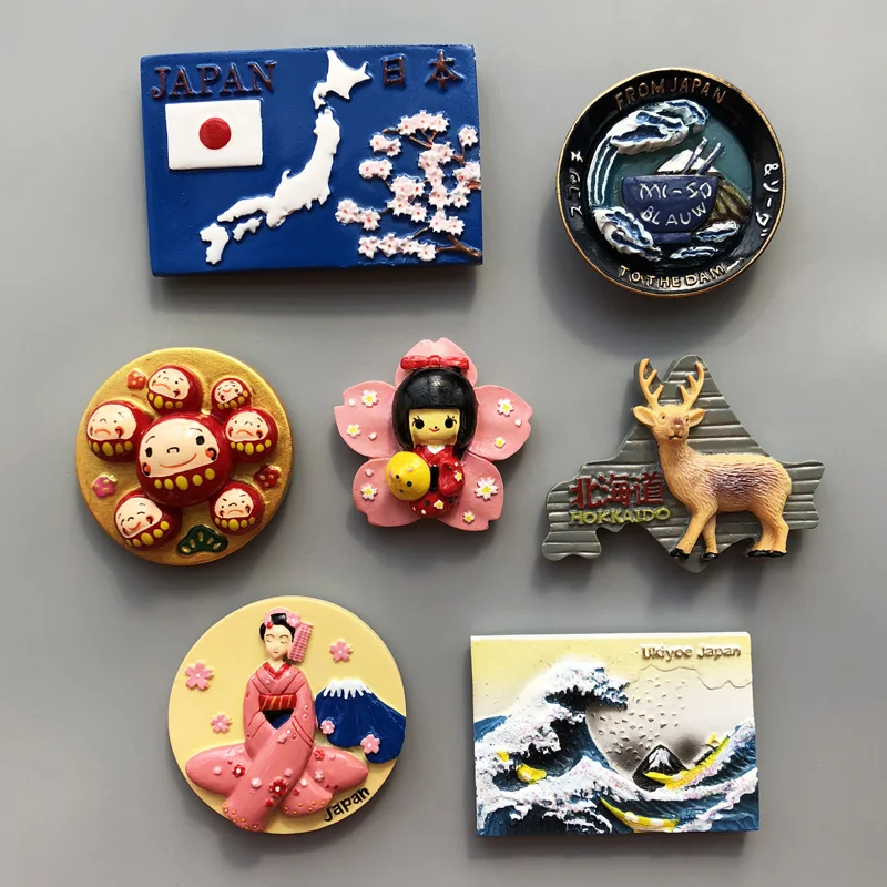 Japan Map Tokyo Souvenirs Mount Fuji Round Dharma Faust Dam Blau Magnetic Stickers Creative Resin Fridge Magnet