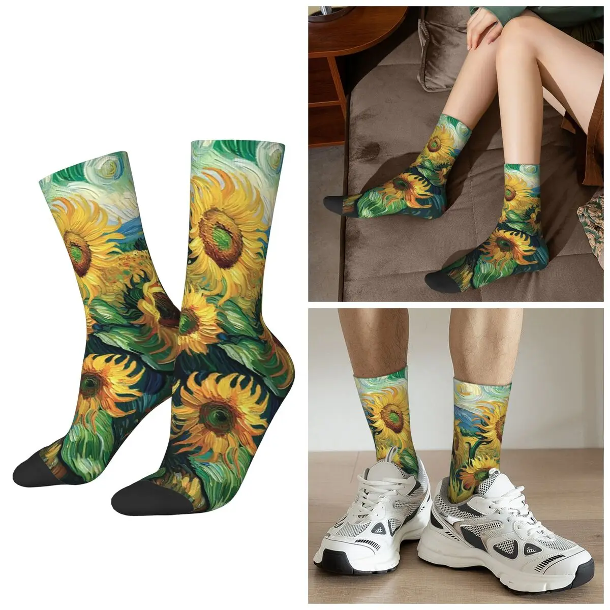 

All Seasons Enchanted Sunflowers Under A Starry Sky Fantasy Art Socks Harajuku Crew Socks Stockings for Valentine's Day Gifts