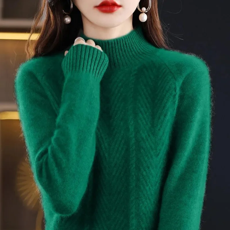 2023 New Cashmere Sweater Women Half Turtleneck Pullover Knitted Sweaters Warm Knitwear Female Jumper Winter Casual Top