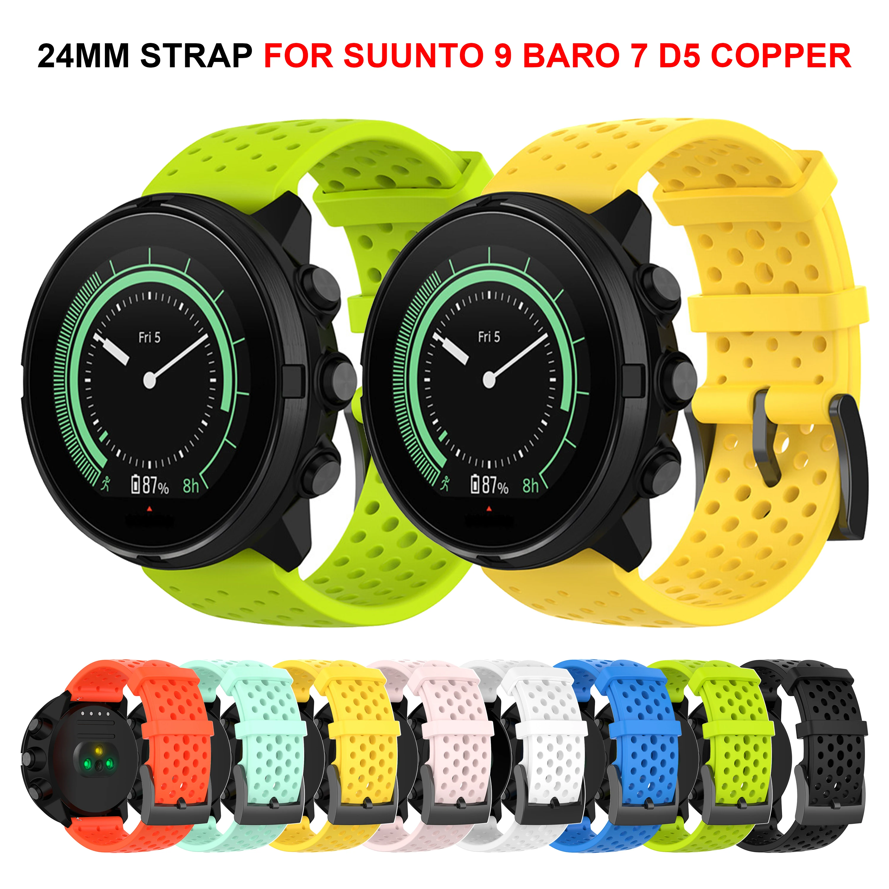 24mm Silicone Strap for SUUNTO D5 7 9 BARO SPARTAN SPORT WRIST HR Smart Watch Band Fossil Q Men\'s Machine Hybrid Bracelet