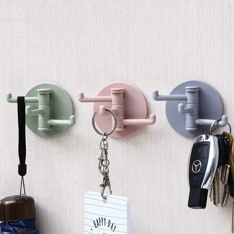 No Drill Self Adhesive Wall Hook 3 Rotatable Arms Strong Sticky Hanger For Kitchen Bathroom Key Towel Home Storage Organizer