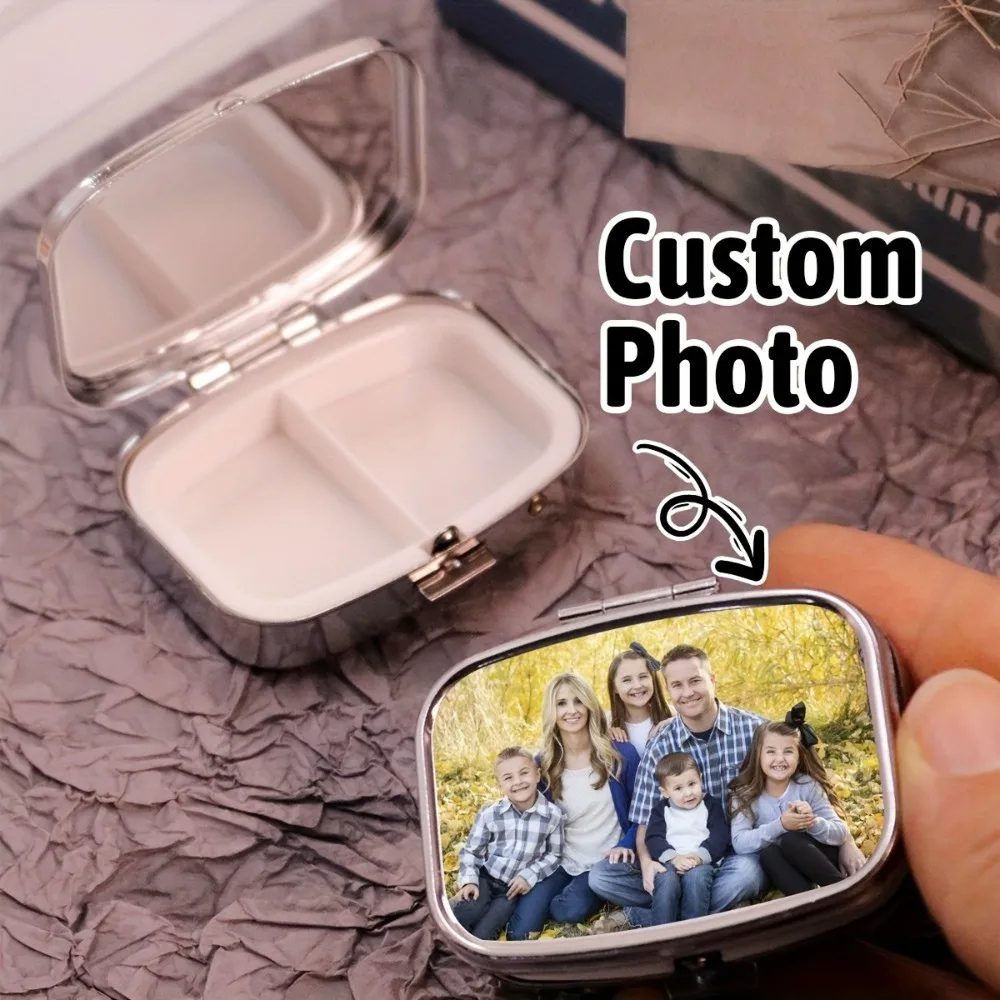 

Custom Photo Travel Cases Lovely Pill Storage Box Metal Jwelery Personalized Pocket Portable Medicine Case Daily Pill Container