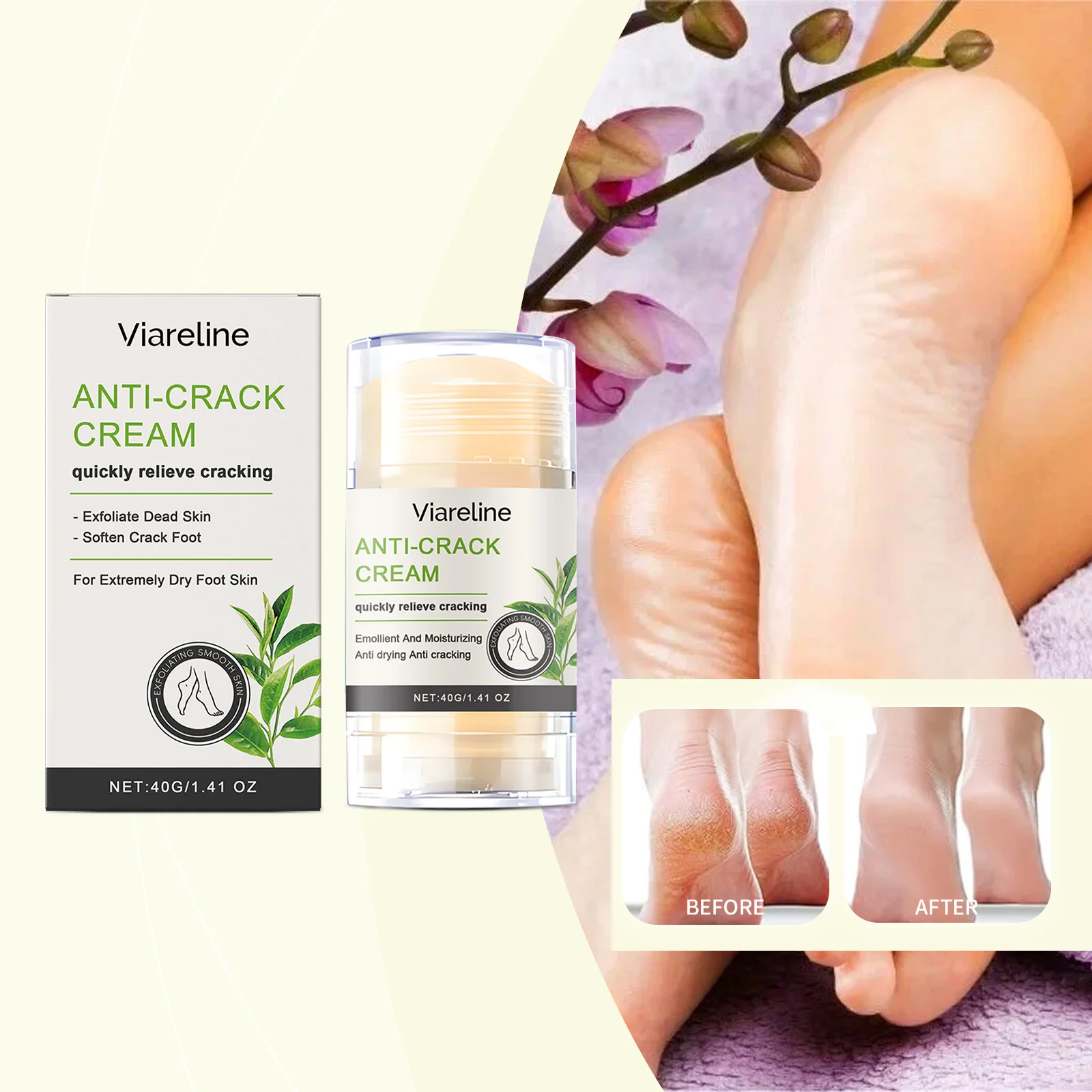 Fußpflegestift beruhigt trocken, spendet Feuchtigkeit und spendet Feuchtigkeit der Fußhaut. Täglicher Pflegestift