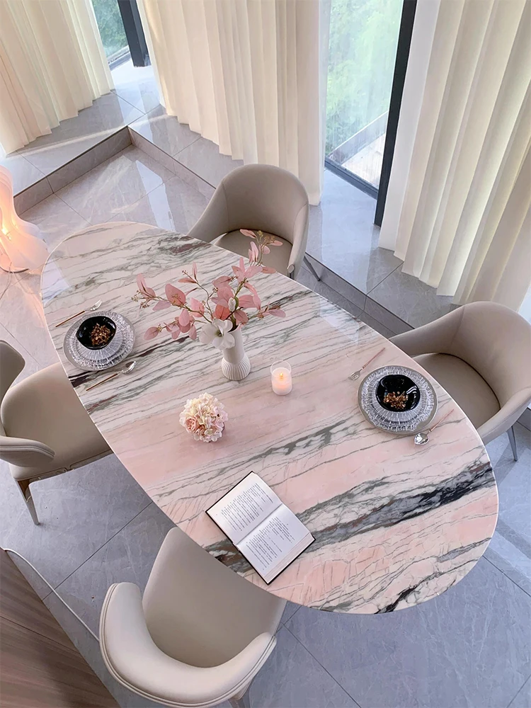 Italian Minimalist Oval Design Master Designer Stone Pink Ocean Marble Dining Table Customizable