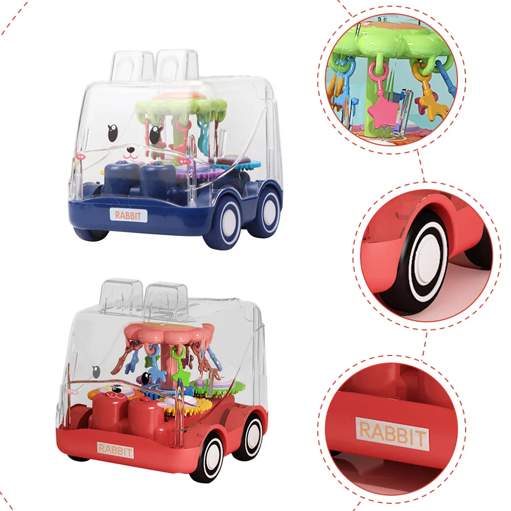 2 Pcs Toy Car Plastic Clear Bus Transparent Toddler Inertia Kids Fraction Power Cartoon Pull-back Pulling Toys