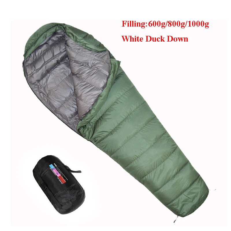 

600g/800g/1000g Filling White Duck Down Adult Mummy Sleeping Bag Ultralight Outdoor Camping Tourist Portable Keep Warm Winter